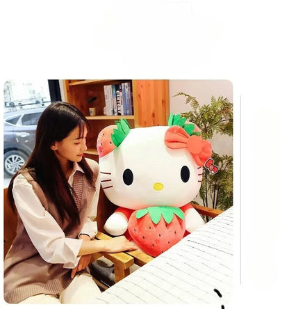 22cm Sanrio KT Cat Plush Toys Kawaii Strawberry KT Cat Plush Doll Home Decor Plushie Toy Girl Birthday Gift Good Vibrations