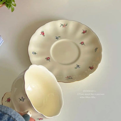 Ceramic Tea Cups Plate Set  Exquisite Afternoon Tea Coffee Cup Cream Color High Beauty Household Mug Birthday Gift 250ml Good Vibrations