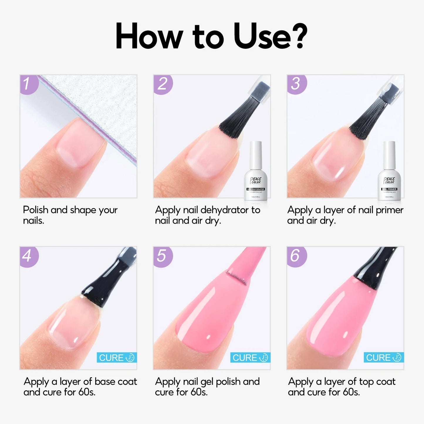 Peacecolor 10ML Nail Dehydrator & Primer and Nail Tools, Fast Dry Non Acid Primer for Gel Polish, Ideal Gift Choice Good Vibrations