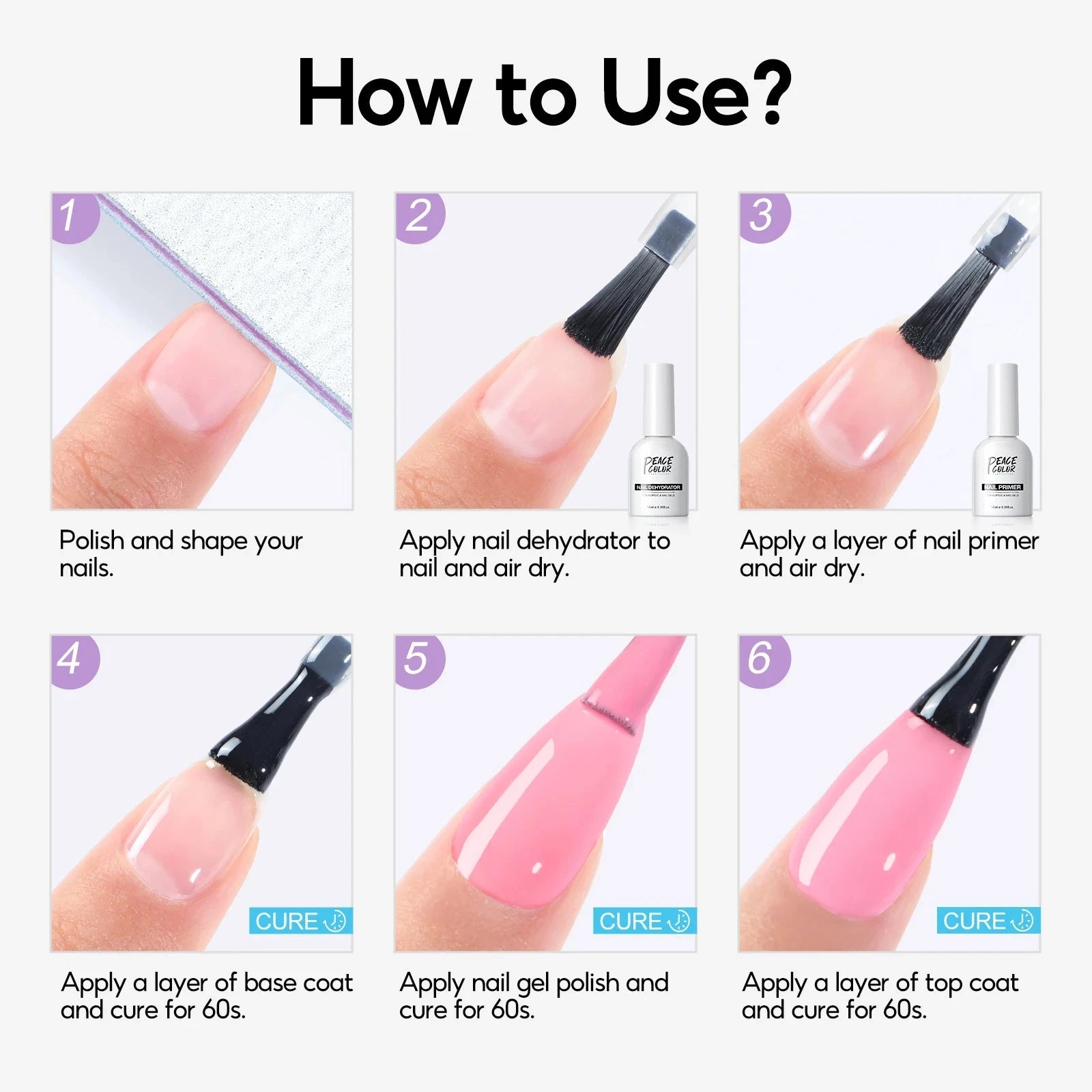 Peacecolor 10ML Nail Dehydrator & Primer and Nail Tools, Fast Dry Non Acid Primer for Gel Polish, Ideal Gift Choice Good Vibrations