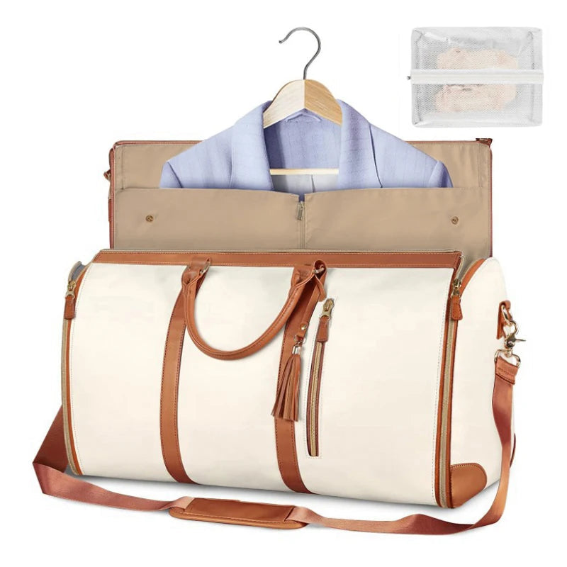 1pc Foldable Women's Travel Convenient Carry-on Clothing Bag Large PU Leather Duffel Bag Women's Business Travel Bag Good Vibrations