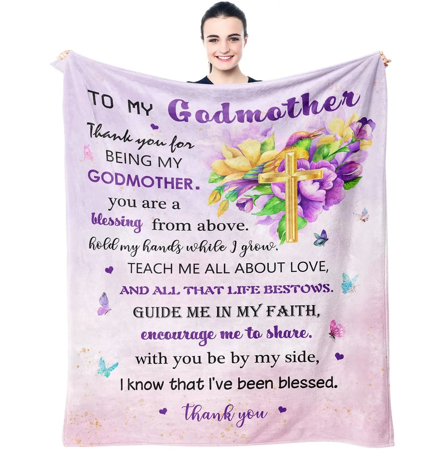 Christian godmother gift blanket, best birthday gift for godmother from godson/goddaughter. Good Vibrations