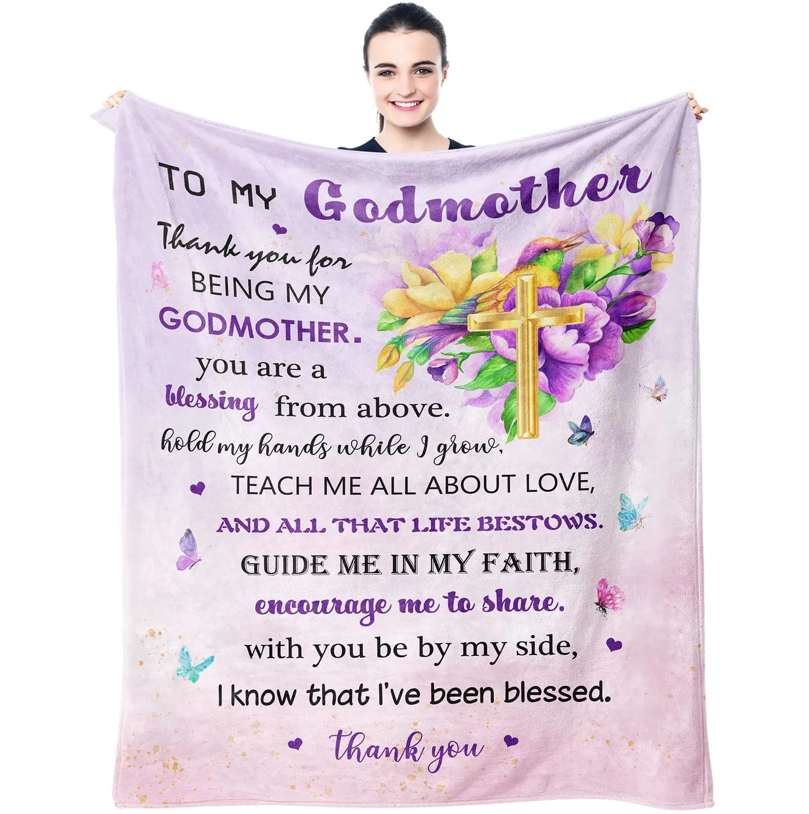 Christian godmother gift blanket, best birthday gift for godmother from godson/goddaughter. Good Vibrations