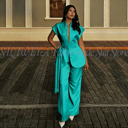 Modern Women Suits For Wedding Business Fashion 2 Pieces Sets Elegant Women's Sets Outfits Short Sleeves Jacket Pants Customized Good Vibrations