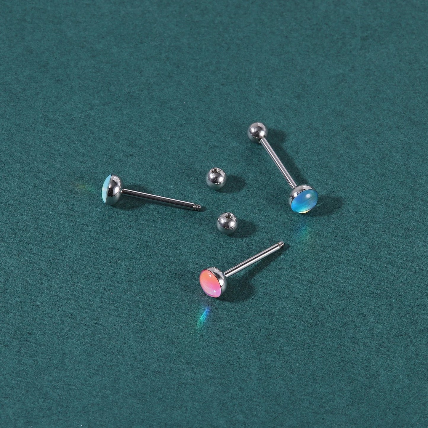 ZS 1Piece 14G Oil Luminescence Tongue Piercing Rings Stainless Steel Tongue Stud Skull Star Studs Earrings BCR Piercings Jewelry Good Vibrations Adult Super Store