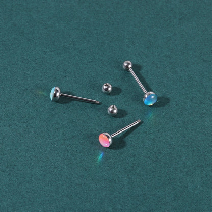 ZS 1Piece 14G Oil Luminescence Tongue Piercing Rings Stainless Steel Tongue Stud Skull Star Studs Earrings BCR Piercings Jewelry Good Vibrations Adult Super Store