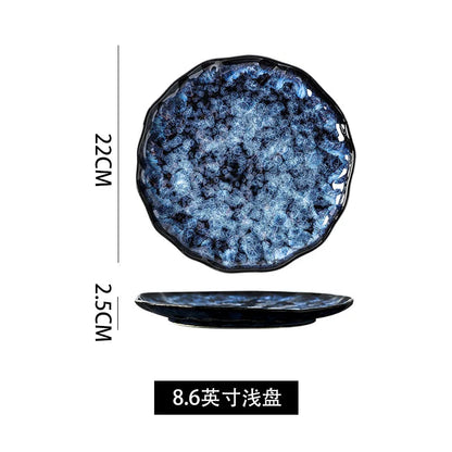 Creative Kiln-Change Bowl and Plate Tableware Home Retro Ceramic Tableware Hotel Dish Plate Rice Bowl Set Home Fish Plate Good Vibrations
