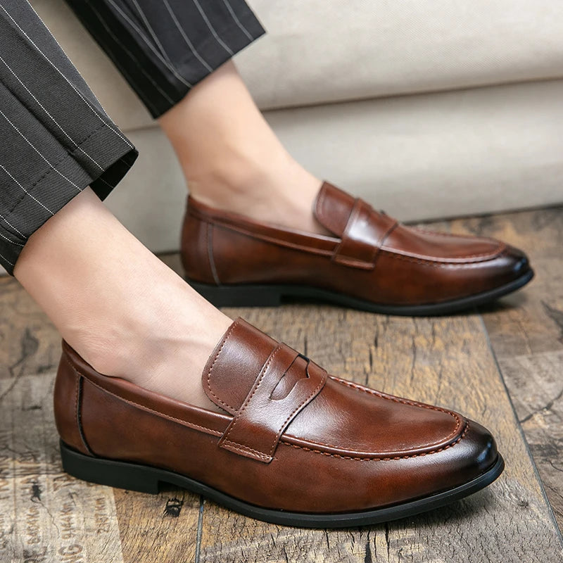 Men's Dress Shoes Trend Leather Formal Loafers Men Classic Casual Business Shoes For Men Party Social Leather Shoes Loafers Male Good Vibrations