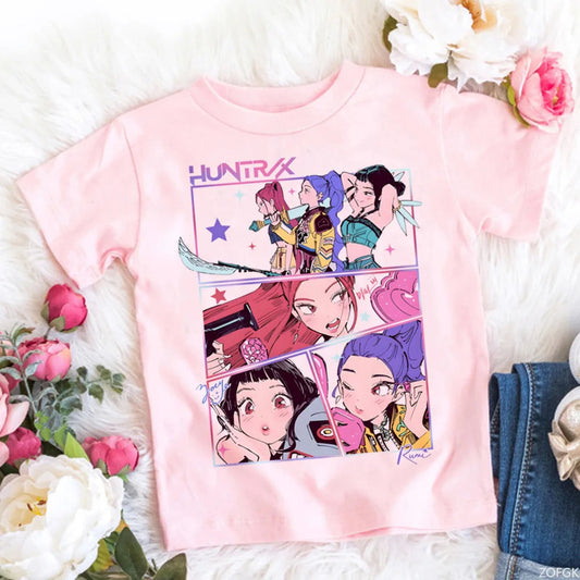 Demon Hunters T Shirt Kids Cartoon Anime Meme Print Clothes Round Neck Basic Boys Tops Casual Shirts Good Vibrations