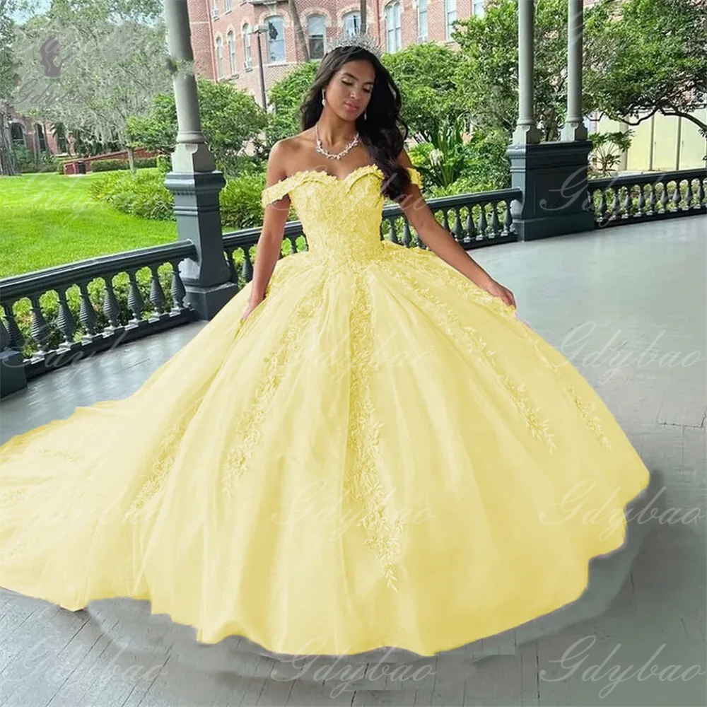 Ball Wedding Beauty Pageant Pink Off-Shoulder Dance Party For  Party Lace Tulle Court Train Formal Birthday Princess Gowns Good Vibrations