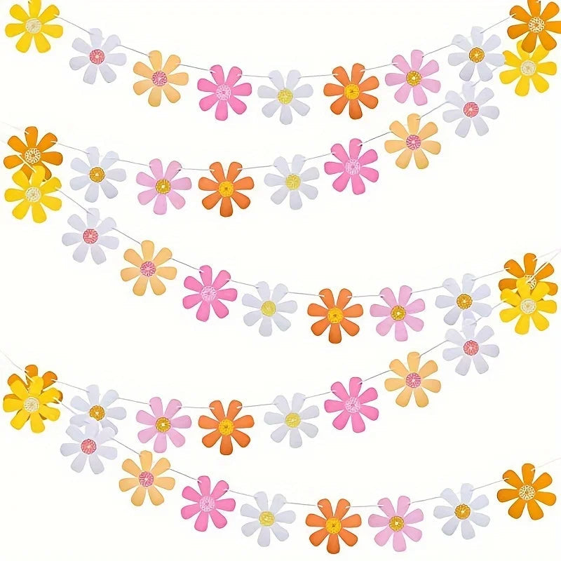 1Set Birthday Party Daisy Garland Banner Hanging Flower Flower Garland Bunting Party Decorations Indoor Outdoor Decor Good Vibrations