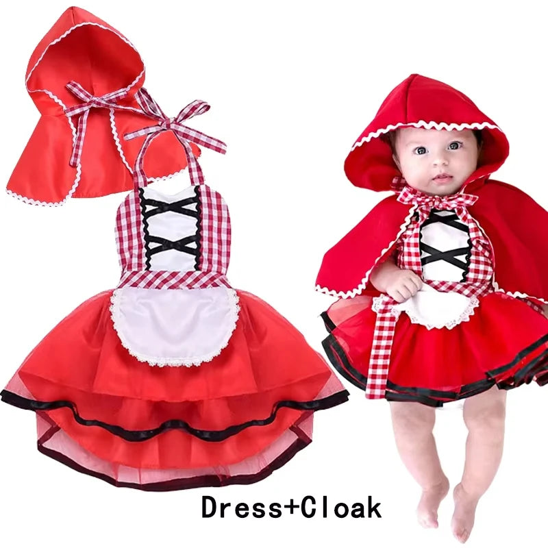 Cute Toddler Little Red Riding Hood Costume with Cape Halloween Princess Dress Up Outfit Toddler Girl Clothes Good Vibrations