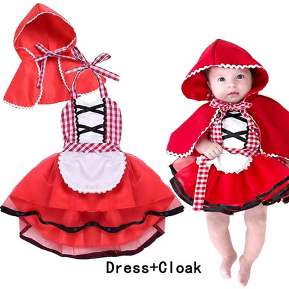 Cute Toddler Little Red Riding Hood Costume with Cape Halloween Princess Dress Up Outfit Toddler Girl Clothes Good Vibrations