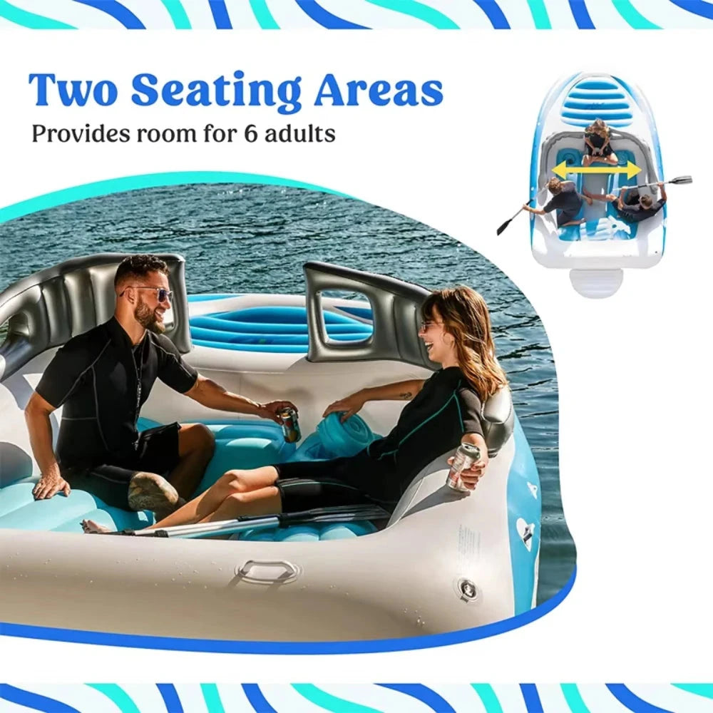 New Inflatable Boat 6 People Inflatable Floating Island Sea Party Inflatable Yacht Thickened PVC Drift Boat Yacht Floating Raft Good Vibrations