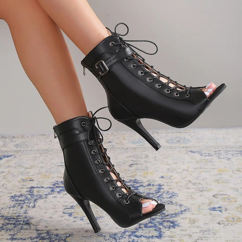 Women High Heels High Quality Latin Dance Shoes Fashion Party Jazz Dance Shoes Sexy Heeled Sandal Lace-up High Heels Ankle Boots Good Vibrations