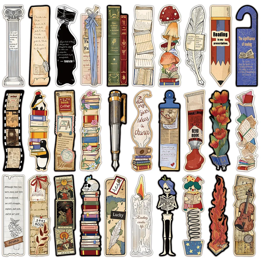 30pcs Bookmarks DIY Students Reader Page Markers Library Office Page Markings Retro Romantic Reading Books Bookish Paper Good Vibrations