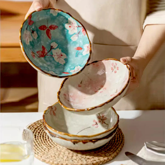 7.4inch Ceramic Dinner Plates Japanese Retro Deep Round Plate Dinner Plates Pasta Plate Kitchen Tableware Microwave Oven Bakware Good Vibrations