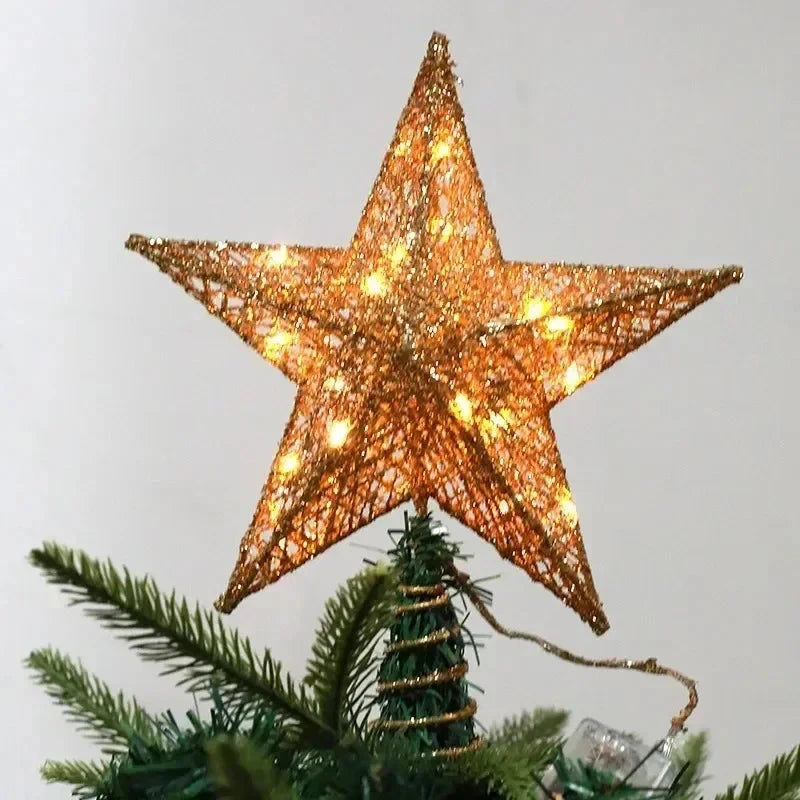 Christmas Tree Topper Star with LED Lights 20cm/25cm Festive Shining Decoration for Xmas Tree Home Holiday Decor Good Vibrations