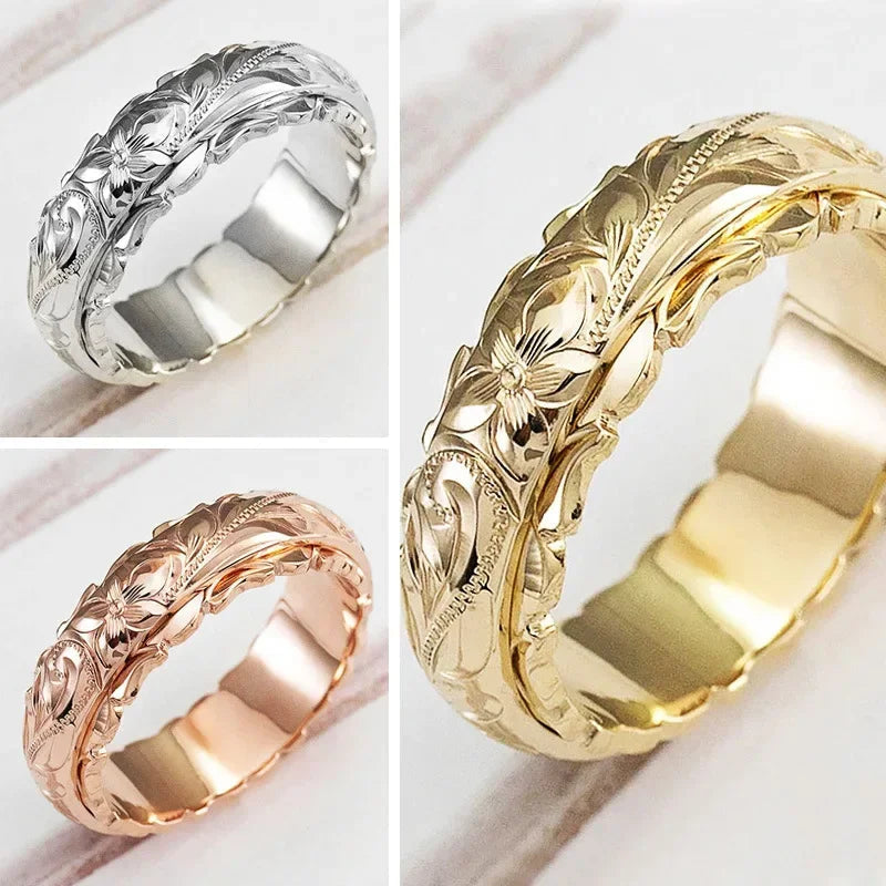 14 k Gold color Suspended Carved Rose Flower Ring for women and men gold rings Women's jewelry rings Wedding Anniversary 2021 Good Vibrations