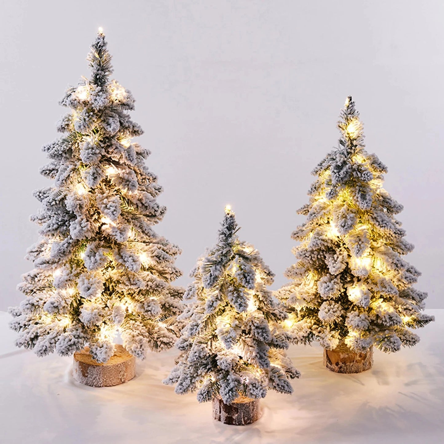 Christmas Tree Tabletop Figurine Snow Flocked Christmas Tree with LED Lights for Family Friend Neighbor Gift Good Vibrations
