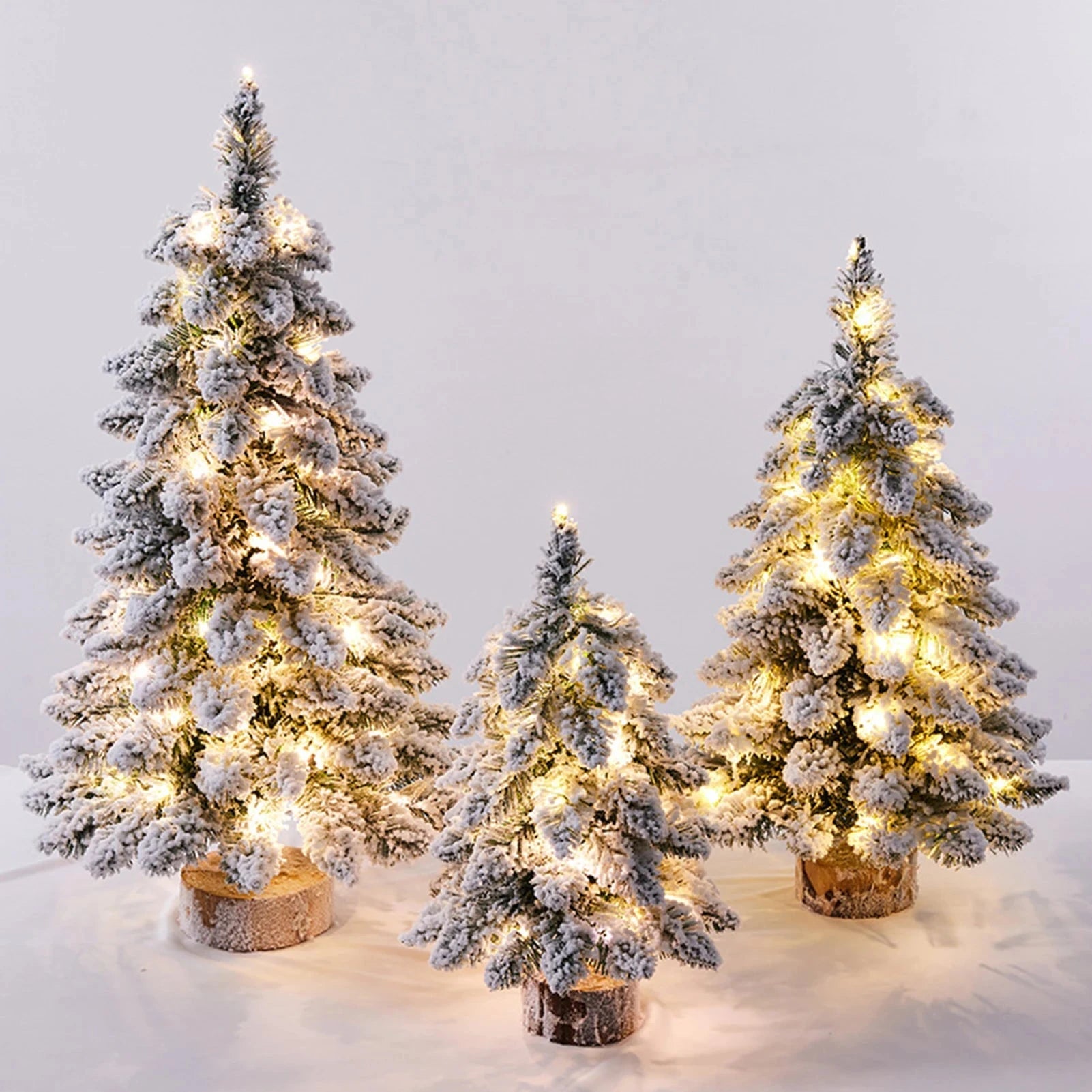 Christmas Tree Tabletop Figurine Snow Flocked Christmas Tree with LED Lights for Family Friend Neighbor Gift Good Vibrations