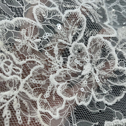 New French Lace Sequin Bead Tulle Embroidery High-end Wedding Dress Design Fabric