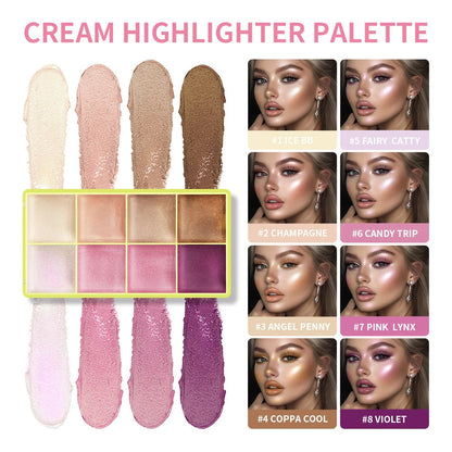 8Colors Highlight/Brow/Blush Palett Enhance Facial Three-dimensional Makeup Shimmer Waterproof Makeup Tool Cosmetic Good Vibrations