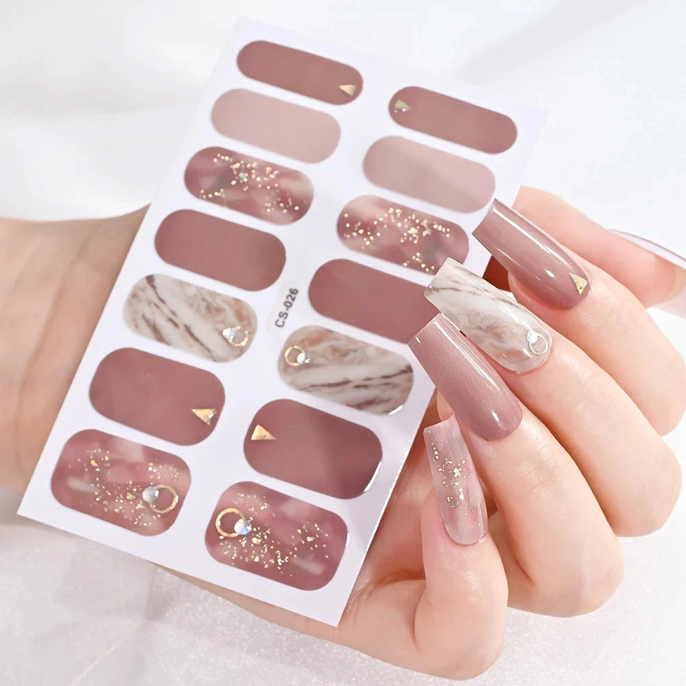 14Tip/Sheet Abalone Slice Nail Wrap Decals Baking Free Self Adhesive Nail Polish Sticker Long-Lasting Marble Gradient Nail Strip Good Vibrations