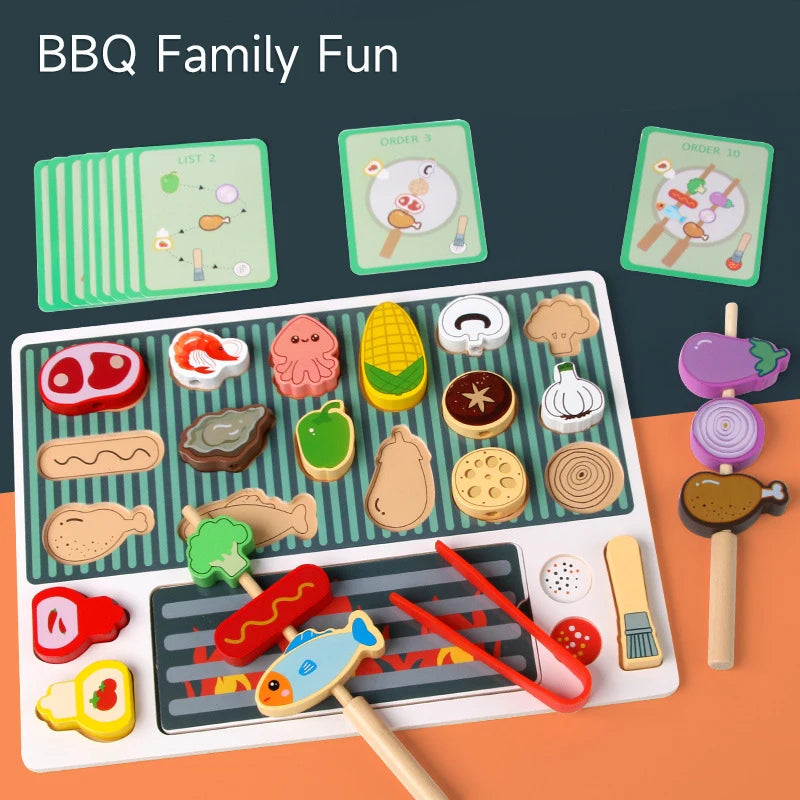 Simulation Kitchen Pretend Toy Wooden Toddler DIY BBQ Toy Set Classic Game Montessori Educational Toy For Children Kids Gift Good Vibrations