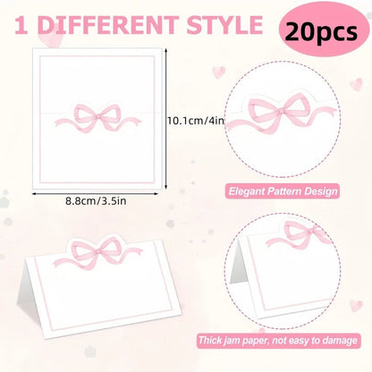 20pcs Pink Bow Seat Card Wedding Guest Name Seat Card Birthday Party Desktop Decoration Gift Card，Tea Party decoration supplies Good Vibrations