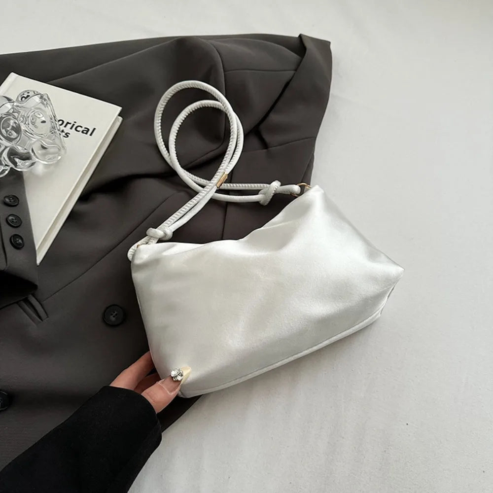 Casual Solid Color Fashion Elegant Shoulder Bag Smooth Cloth Satin Underarm Bag Leisure Shoulder Bag Good Vibrations