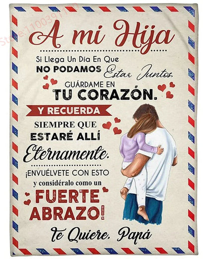 Flannel Blanket-A Mi Hija Letter To My Daughter Express Love Spanish Version Sofa Throw Blanket Thanksgiving Birthday's Day Gift Good Vibrations