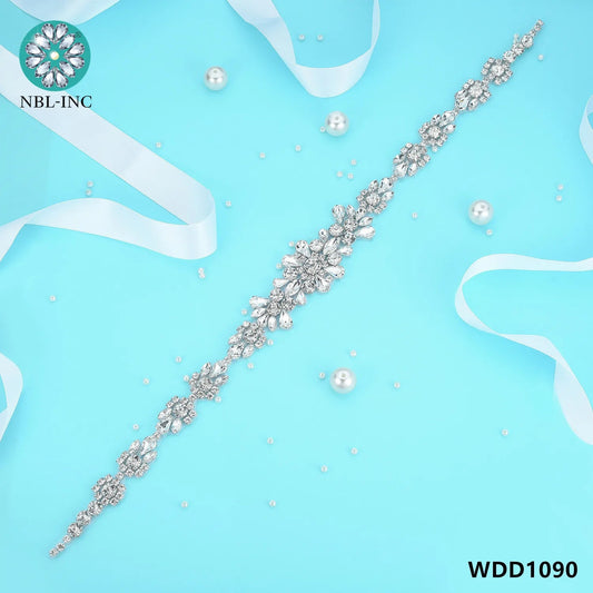 (1PC) Silver Rhinestone crystal iron on applique belt iron on wedding beaded bridal trim for wedding dresses clothing WDD0209 Good Vibrations