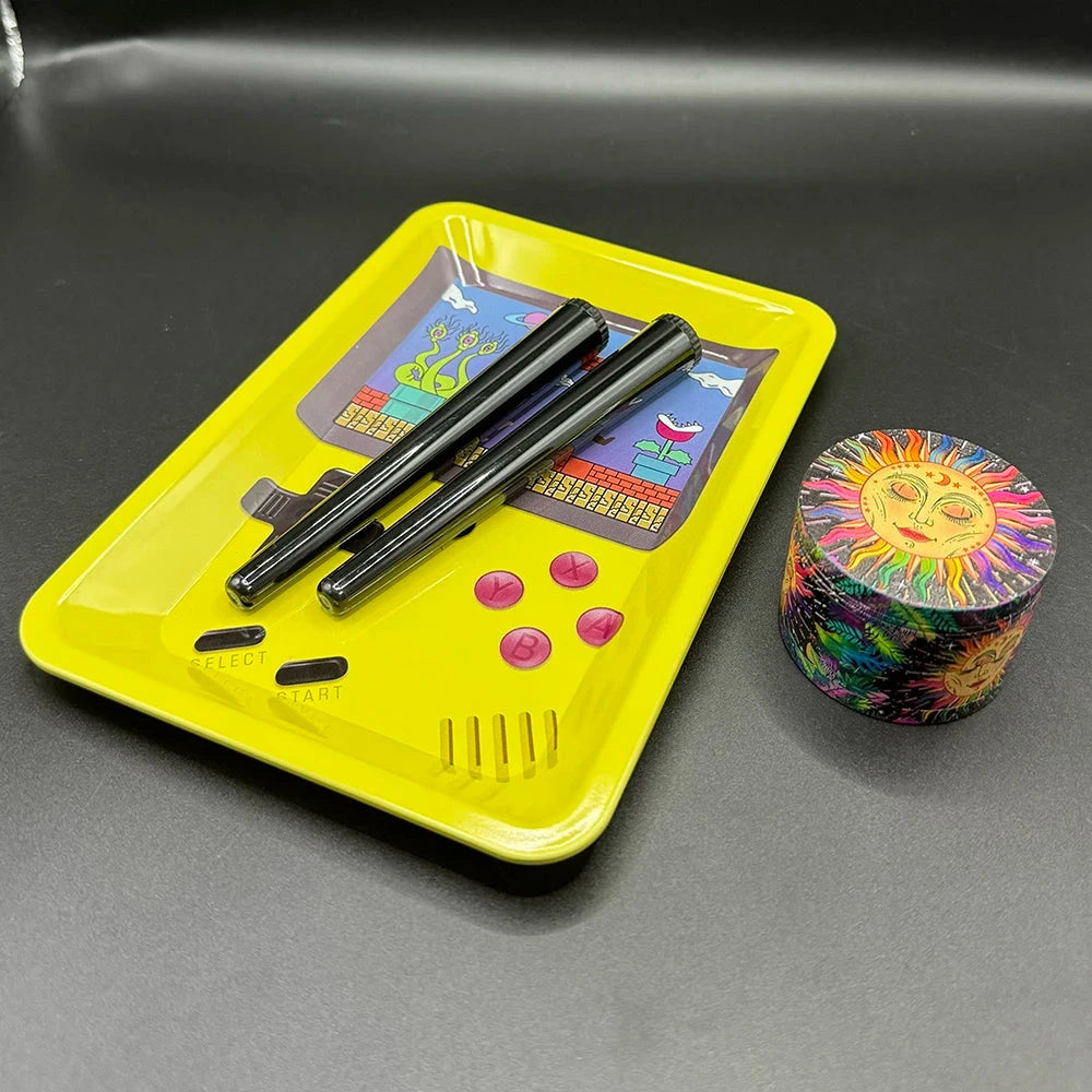 Manual 5cm Crusher Metal Grass Grinder TinPlate 18x12.5cm Rolling Tray Smell Proof Storage Tube Tobacco Herbal Set Cigar Tool Good Vibrations Adult Super Store