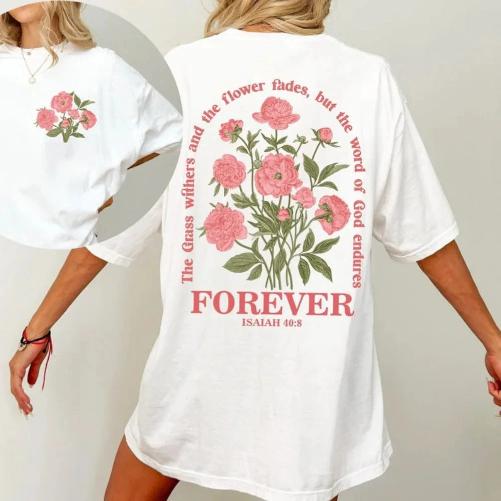 Boho Christian Shirt Women Bible Verse Tshirt Jesus Apparel Vintage Floral Tshirt Flower Graphic Cotton Tee Trendy Clothes Good Vibrations
