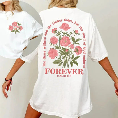 Boho Christian Shirt Women Bible Verse Tshirt Jesus Apparel Vintage Floral Tshirt Flower Graphic Cotton Tee Trendy Clothes Good Vibrations