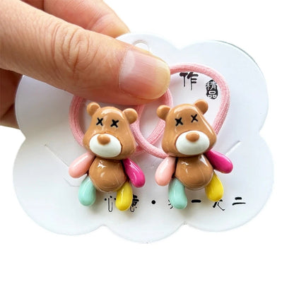 2PCS New Red Cartoon Lovely Cream Bear Girls Kids Elastic Hair Bands Princess Hair Accessories Children Hair Ties Baby Headwear Good Vibrations