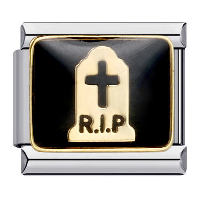 Goth Vintage Black Glaze Skull Raven Ghost Halloween Day's Charm Links Fit 9mm Bracelet Stainless Steel Making DIY Jewelry Good Vibrations