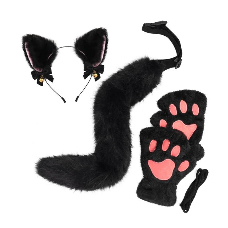 Cats Dress up Costume Includes Headband, Tail, Gloves for Girl Halloween Good Vibrations