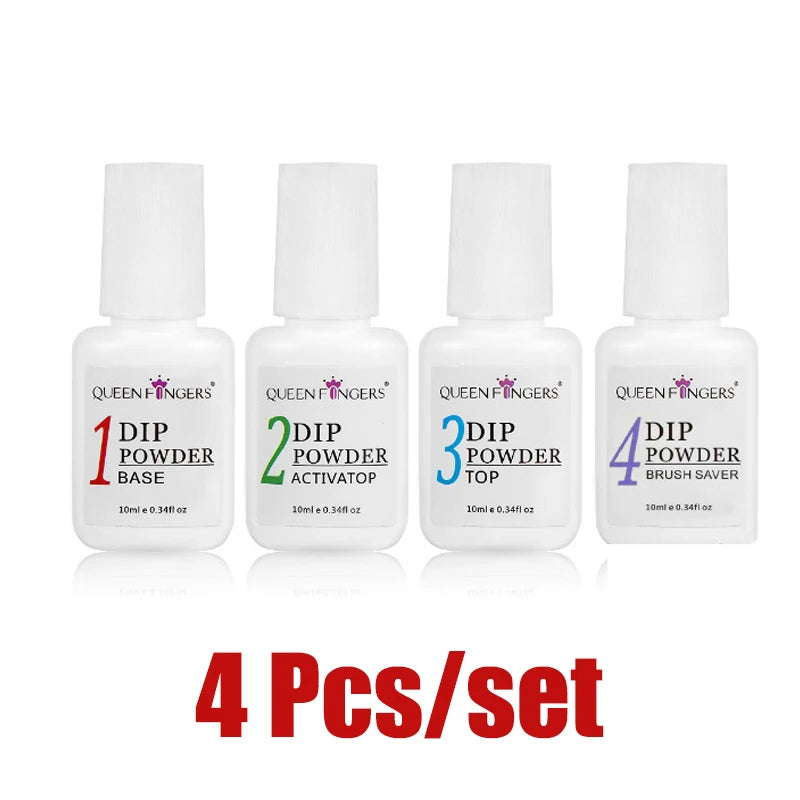 1-4pcs Nail Dipping Powder System Liquid Kit 10ml Base, Activator, Top, Brush Saver Nail Art Natural Dry Without UV Lamp Cure 34 Good Vibrations