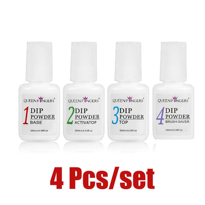 1-4pcs Nail Dipping Powder System Liquid Kit 10ml Base, Activator, Top, Brush Saver Nail Art Natural Dry Without UV Lamp Cure 34 Good Vibrations