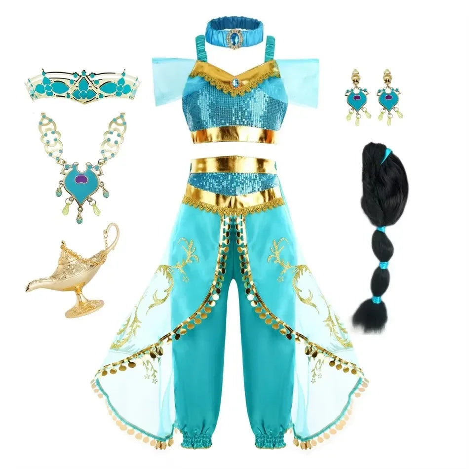 Jasmine Girls Aladdin Costume Halloween Princess Dress Kids Birthday Party Christmas Arabian Cosplay 4 5 6 7 8 9 10 Years Good Vibrations