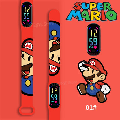 Mario Bros Children's Watches Action Figures Luigi Princess Peach Yoshi Bowser kids Sport Wristband Waterproof Digital Watch Toy Good Vibrations