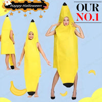 Halloween Banana Costume Funny Couple Outfit for Adults and Kids Fruit Vegetable Cosplay Fancy Dress for Carnival Party Decor Good Vibrations