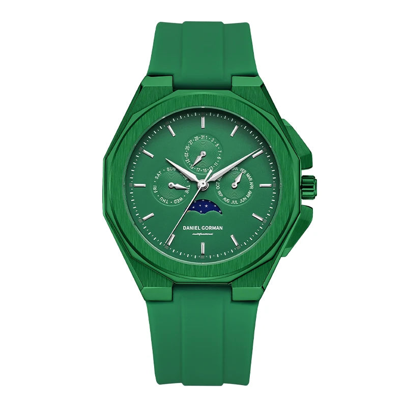 Sporty Men Wristwatch Chronograph Watch Function 3 Eyes Luminous hands Stainless Steel Case Soft Silicone Strap Reloj Good Vibrations
