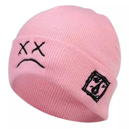 Hat Hip-hop Style Beanie Knitted Embroidered Knitted Hat With Sad Expression Warm Woolen Hat for Men and Women Fashion Cap Good Vibrations