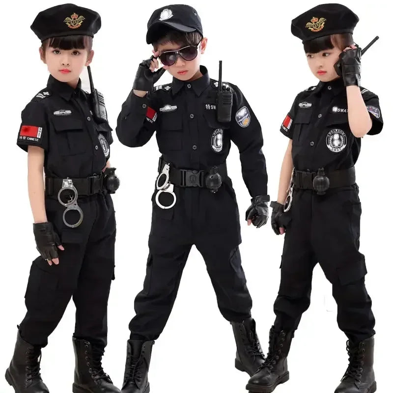 Halloween Children Policeman Cosplay Costume Boys Girls Kid Police Uniform Army Policemen Clothing Sets Party Dress Up Gift Good Vibrations
