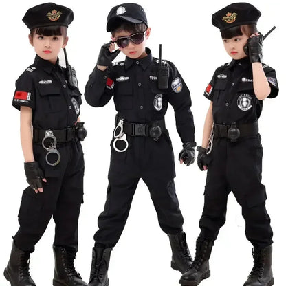 Halloween Children Policeman Cosplay Costume Boys Girls Kid Police Uniform Army Policemen Clothing Sets Party Dress Up Gift Good Vibrations