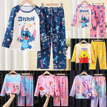 New Pajamas Boys Girls Pajamas Stitch Clothing Sets Kids Long Sleeve +Pant 2 Pieces Children Home Clothing Girl Nightgown Pjs Good Vibrations