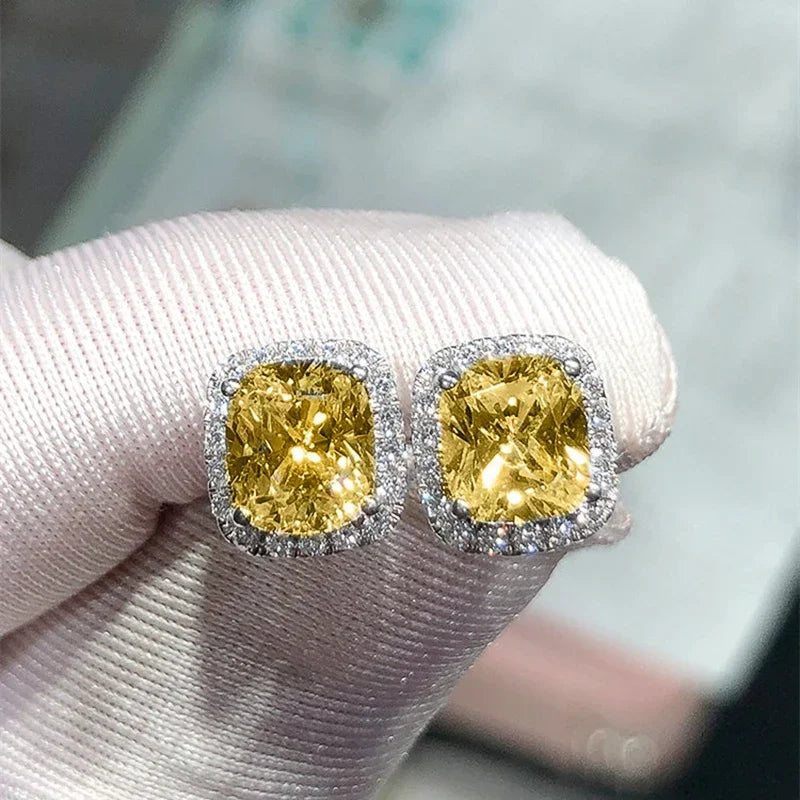 Ne'w Bright White/Yellow/Pink CZ Stud Earrings for Women Fashion Contracted Jewelry High Quality Wedding Engagement Good Vibrations